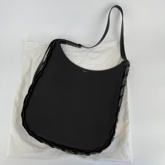 Chloe Darryl Hobo Bag Black Grained Leather Large Tote Shoulder With Pouch Auth - Picture 6 of 16